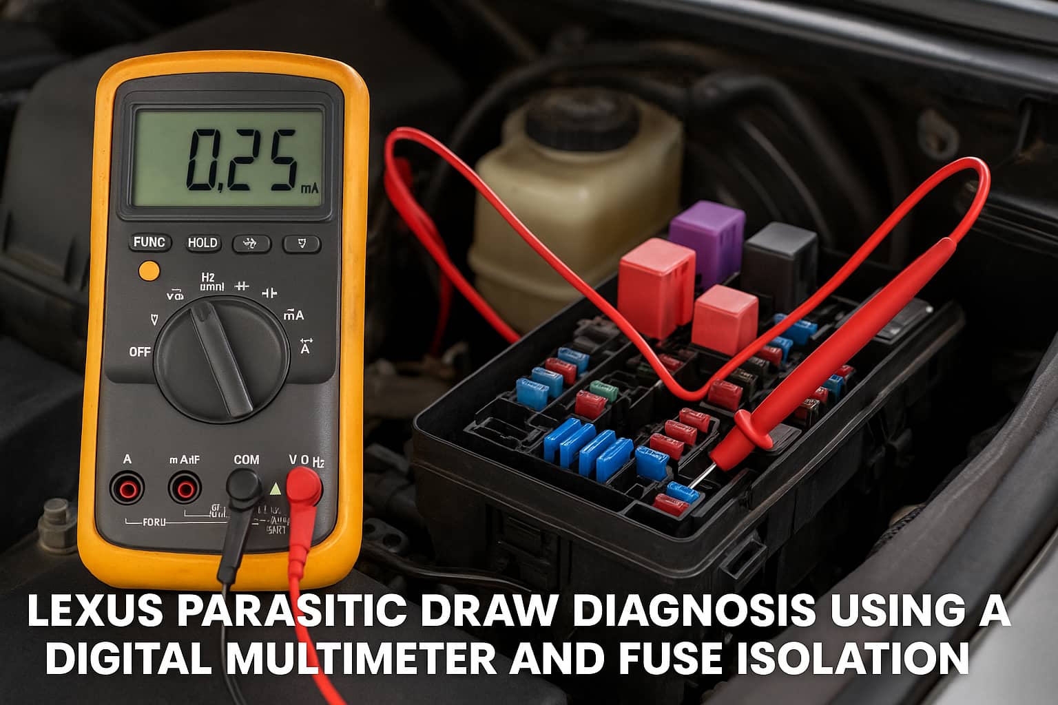 Lexus parasitic draw diagnosis using a digital multimeter and fuse isolation